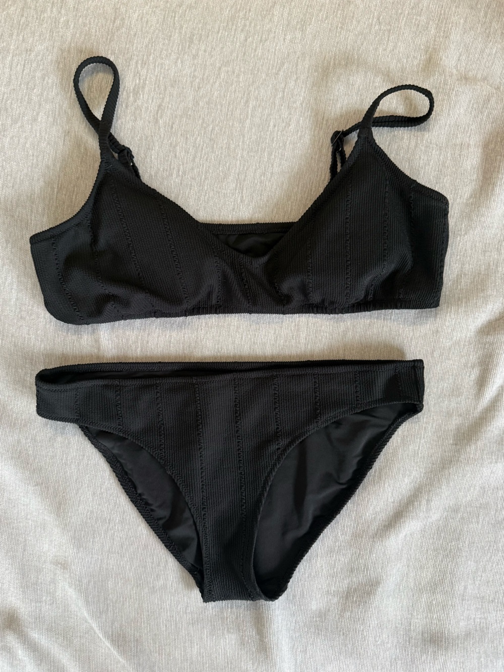 Aerie Black Textured Bralette Bikini Set
